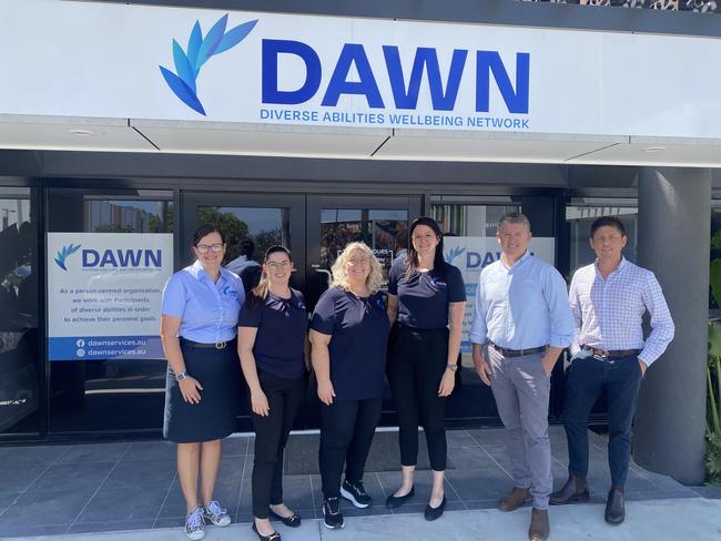 Dawn Services staff members Christina, Kayla, Wendy, Shania Gobbert with Knight Frank's Mark Fitzgerald and Dan Place. Picture: Supplied.