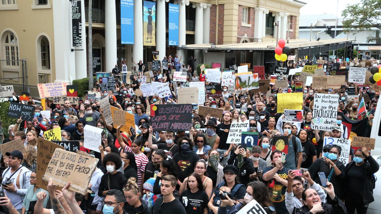 Hitting the streets in Cairns in support of the Black Lives Matter movement. Picture: PETER CARRUTHERS