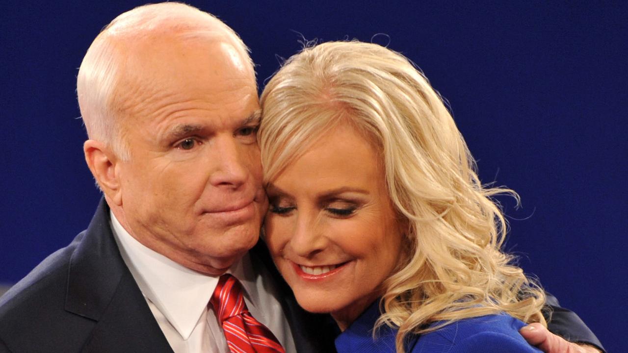 Ms McCain with her husband following his second presidential debate against Barack Obama in 2008.