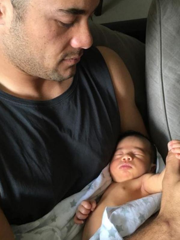 “Uncle” Jarryd Hayne said the baby was “too cute”. Picture: @jarrydhayne38 (Instagram)