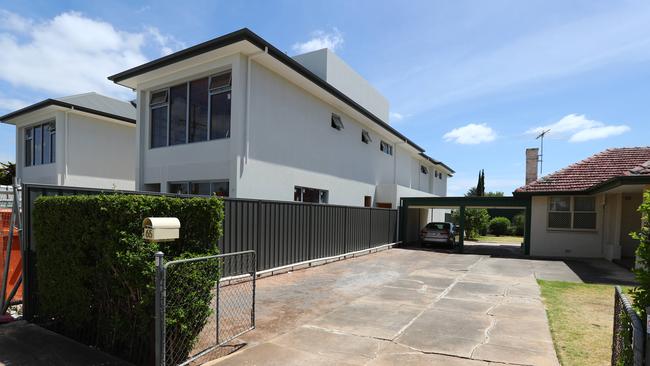 A new housing development featuring four properties, including two with rooftop terraces, taking shape next to an existing house at Hectorville in Adelaide’s northeastern suburbs. Picture: Tait Schmaal.