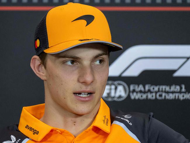 Oscar Piastri attends a press conference ahead of the 2025 Emilia Romagna Formula One Grand Prix at the Imola. Picture: Andrej ISAKOVIC / AFP