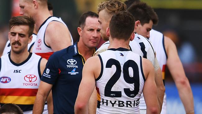 Adam Cooney enjoyed Don Pyke’s stare down. Pic: AAP