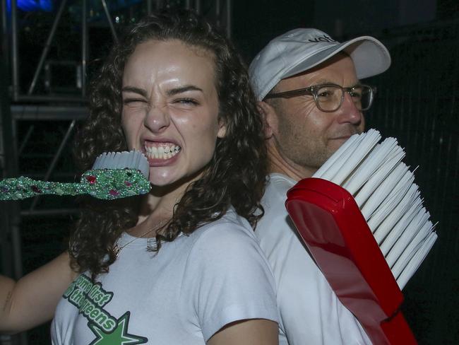 BRISBANE, AUSTRALIA. NewsWire Photos. APRIL 24 , 2025. Greens Leader Adam Bandt with influencer Abie Chatfield before he  DJÃs at The Brightside in Fortitude Valley.Picture: NewsWire/ Glenn Campbell