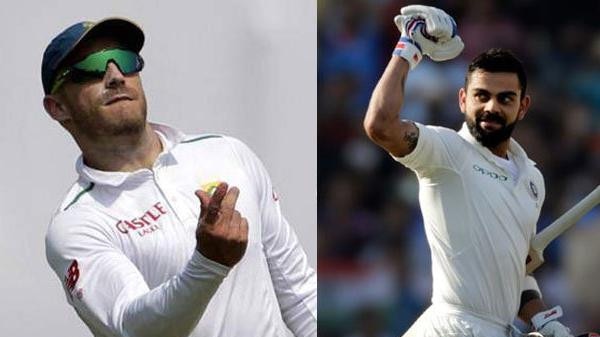 (L-R) South Africa skipper Faf du Plessis has some tips for how to subdue India's captain Virat Kohli.