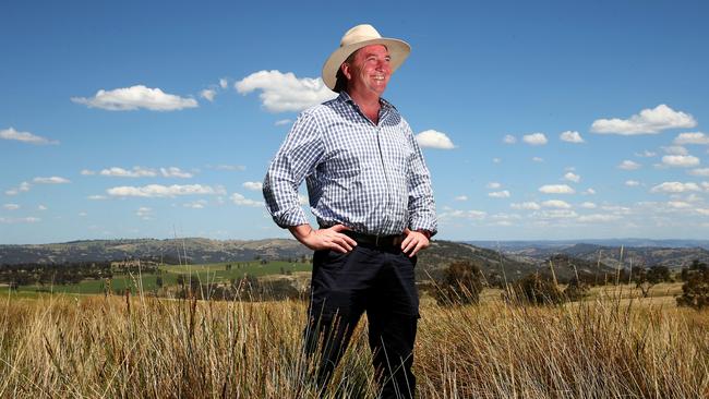 Barnaby Joyce on the campaign trail in New England sheep country near Walcha. Picture: Peter Lorimer