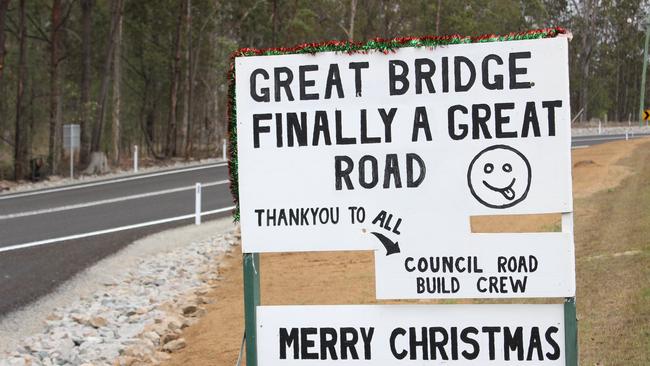 JOB DONE: Denis Gordon's sign commenting on the sealing of McIntyres lane.