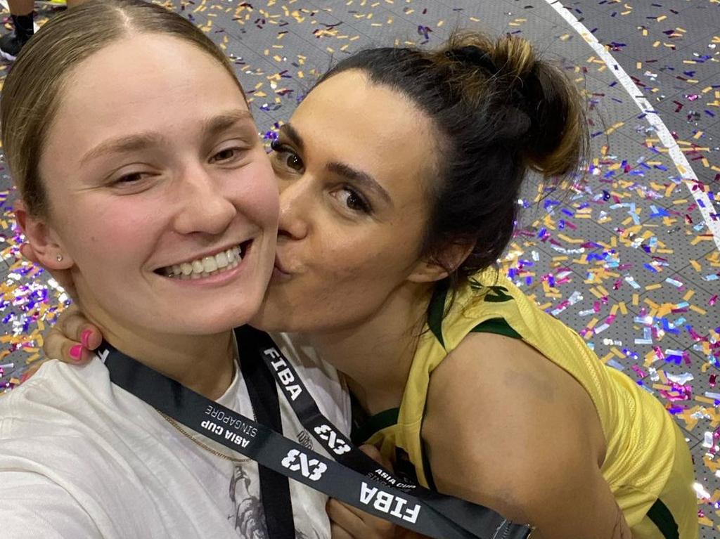 Amy Atwell supports partner Ally Wilson during a 3X3 tournament. Picture: Instagram