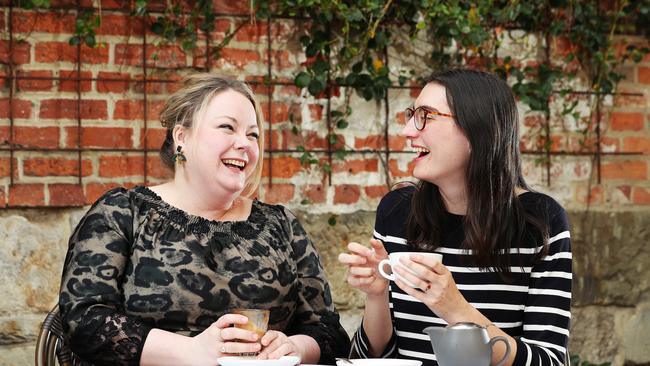 Angela Wilson of South Hobart and Emma Tanchik of Sandy Bay enjoy a coffee and tea at Etties. Picture: ZAK SIMMONDS