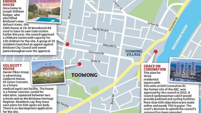 Leaders of community campaigns against the Grace on Coronation, Endrim House and Goldicott House developments said Toowong was losing its character.