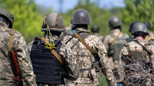 Ukrainian infantrymen train near Kryvyi Rih, Ukraine. Picture: Getty Images