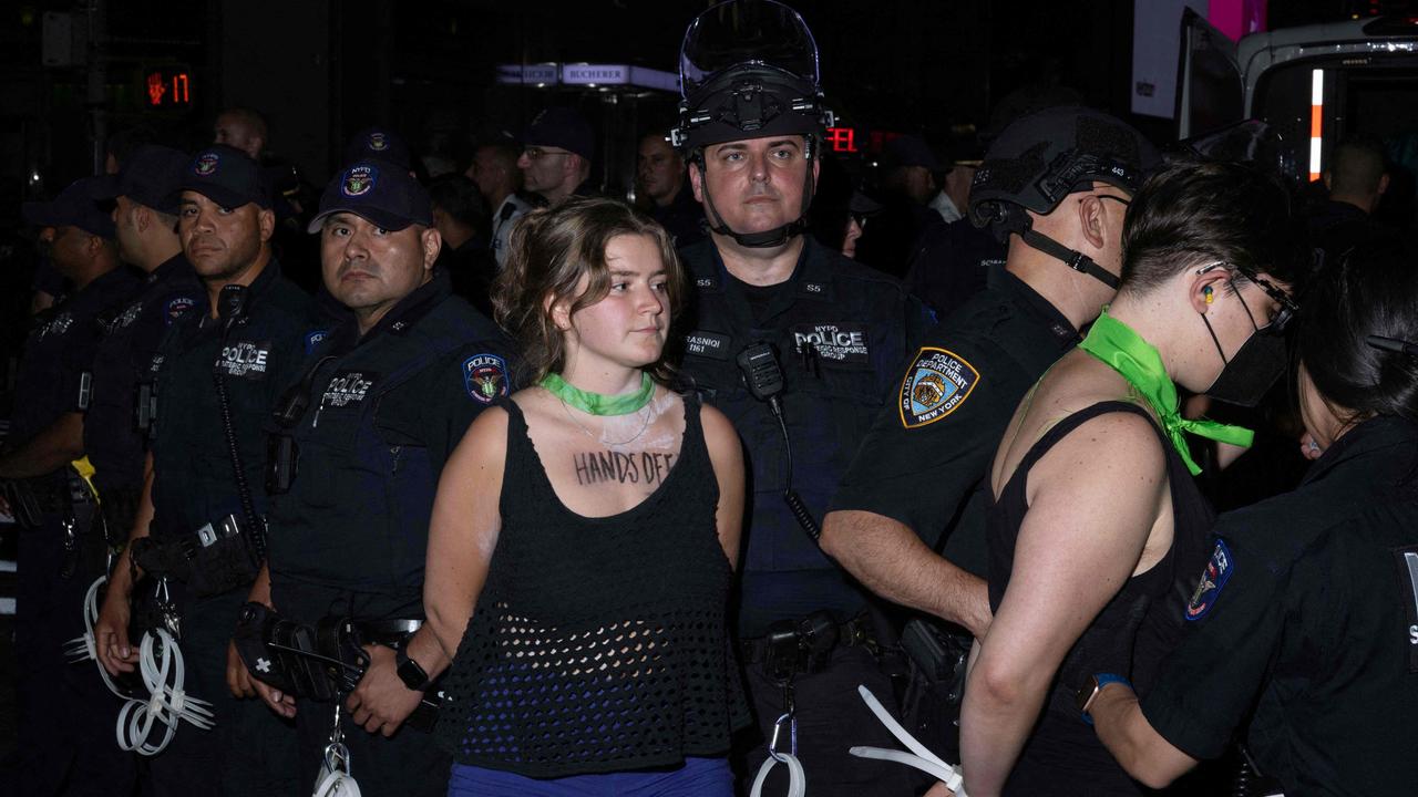 NYPD officers arrest several abortion rights protesters. Picture: Alex Kent/AFP