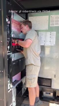 Robert Irwin rescues snake from vending machine