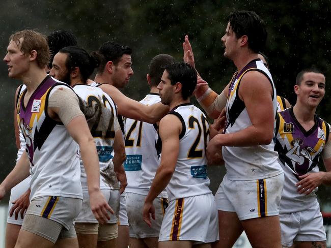 Tom Boyd celebrates a goal for Norwood. Picture: Mark Dadswell