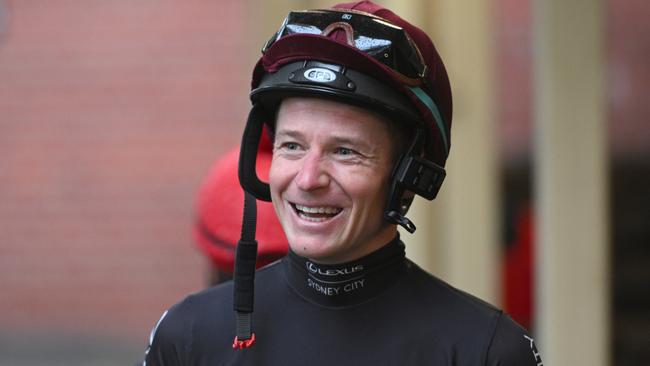 Jockey James McDonald was all smiles after Hong Kong star Romantic Warrior had his first look at The Valley on Monday. Picture: Getty Images.