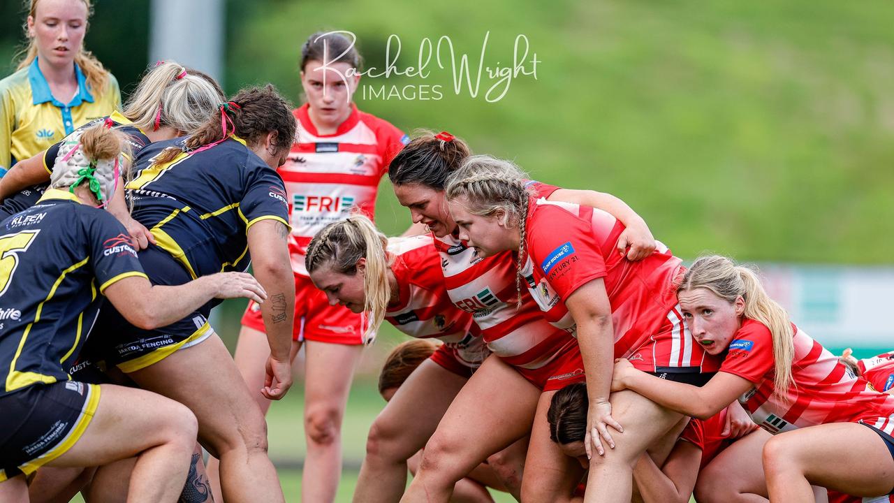 Caloundra pack their scrum against Nambour. Picture: Rachel Wright Images.