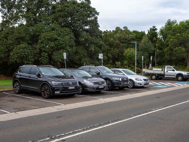 Cars parked outside the Marion station at Haberfield. Picture: Jordan Shields