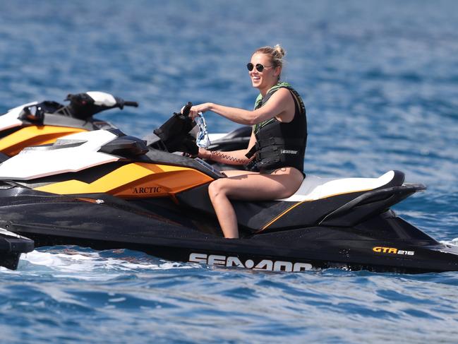 Karl Stefanovic and Jasmine Yarbrough, pictured, holidayed with James Packer aboard his luxury yacht, Arctic P. Picture: Backgrid