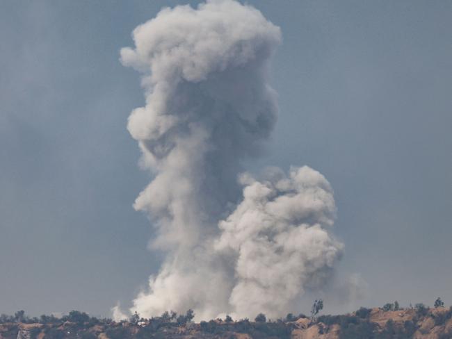 A smoke plume erupting during Israeli bombardment on the Palestinian enclave amid ongoing battles. Picture: AFP