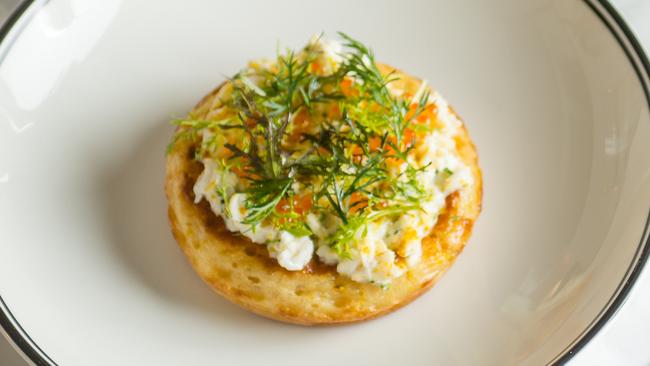 Fluffy and warm, crunchy and sweet, the crab crumpet at The Mayfair is hard to beat. Picture: Eugene Hyland