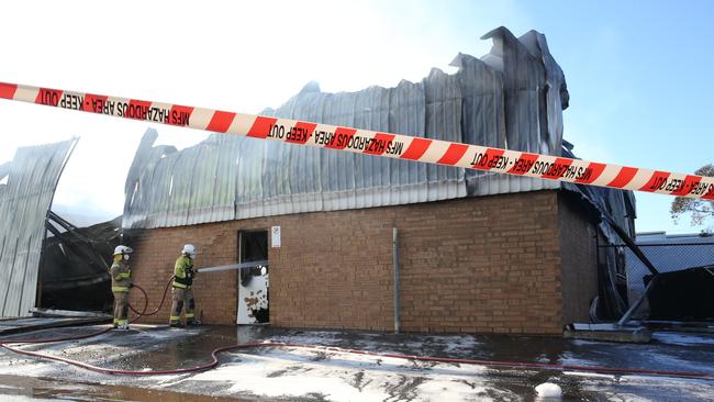 Fire crews at the scene of the business fire at Edwardstown. Picture Dean Martin