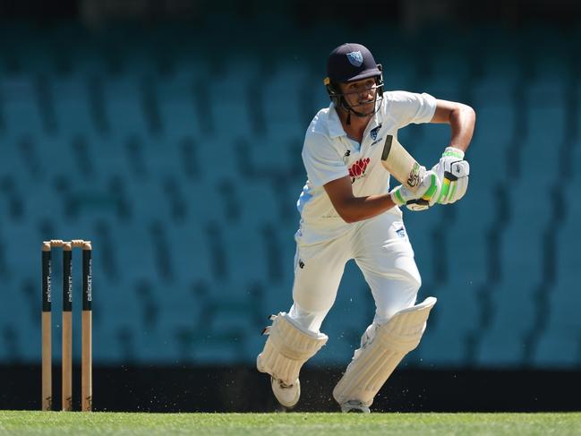 SYDNEY, AUSTRALIA - DECEMBER 08:  Sam Konstas of the Blues bats during the Sheffield Shield match between New South Wales and Western Australia at Sydney Cricket Ground, on December 08, 2024, in Sydney, Australia. (Photo by Matt King/Getty Images)