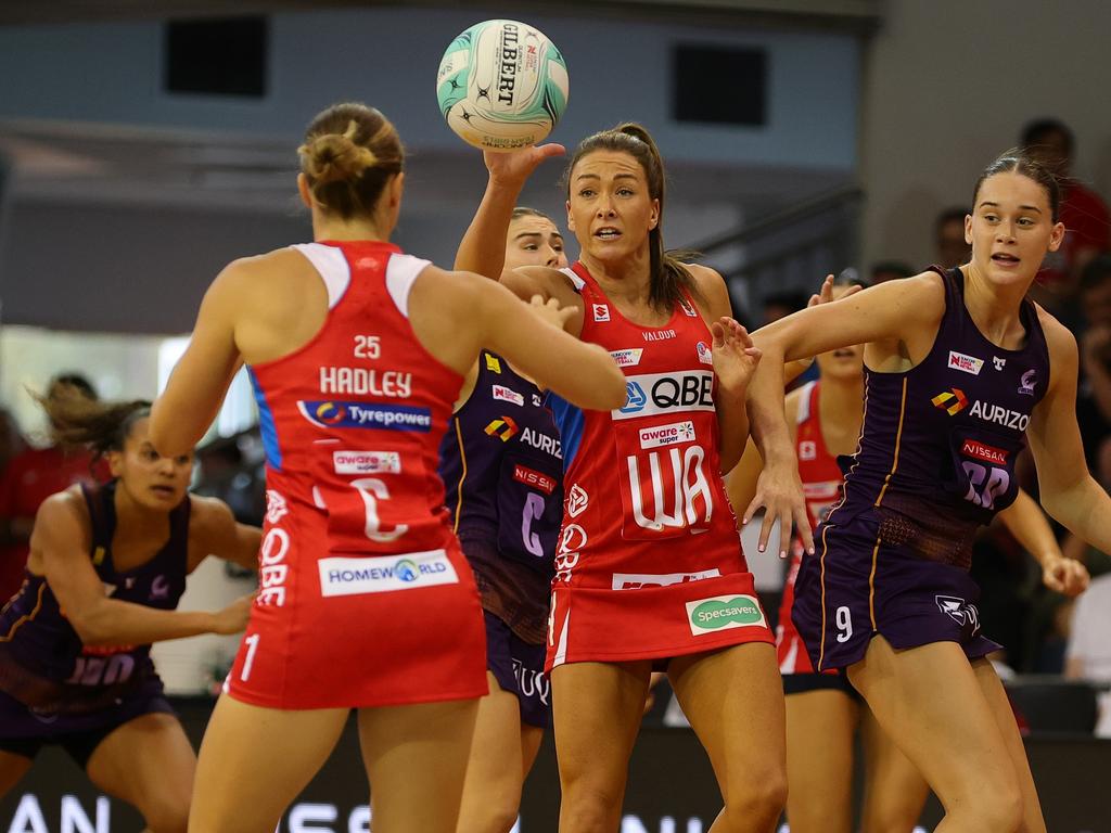 Verity Simmons in action for the Swifts, in her return to netball and her home state. Picture: Getty Images