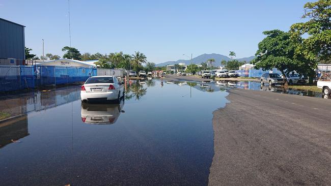 Water has flooded over the road at Tingira St, Portsmith due to king tides affecting the Cairns area. PICTURE: Anna Rogers