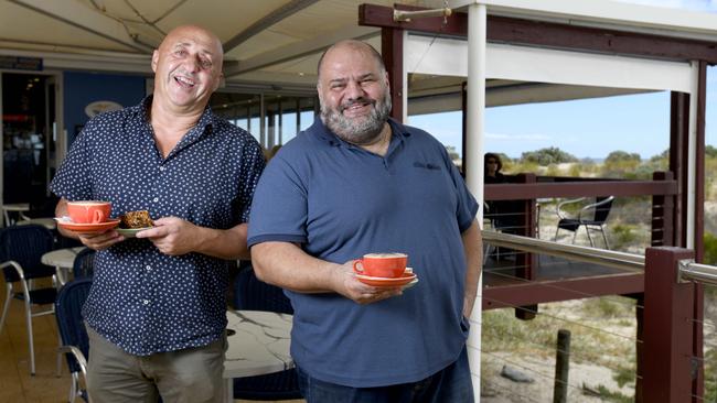 Owners Phil Aoukar and Marwan Oueiss at Grange Jetty Cafe, which won the vote for Adelaide’s best cafe. Picture: Naomi Jellicoe