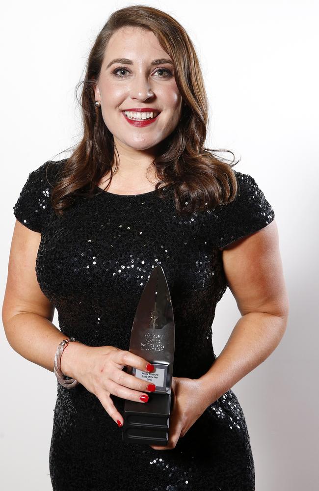 Annika Smethurst with one of the two Walkley Awards she has won. Picture: AAP