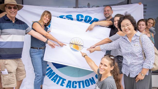 Coffs Coast Climate Action Group spokesperson Liisa Rusanen (second from left): “Cowper deserves a representative who is prepared to move Australia beyond coal and gas.”