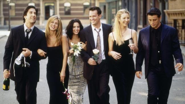Friends cast: David Schwimmer as Ross Geller, Jennifer Aniston as Rachel Green, Courteney Cox as Monica Geller, Matthew Perry as Chandler Bing, Lisa Kudrow as Phoebe Buffay and Matt LeBlanc as Joey Tribbiani.
