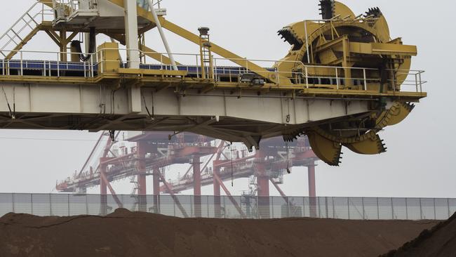 Iron Ore storage on the docks in Tianjin China.