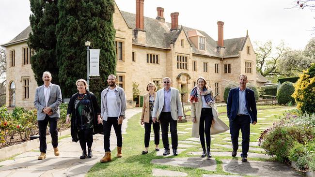 Peter Kennedy, Chair of Carrick Hill Development Foundation, Susan McCormack, Director of Carrick Hill, Nick Favaro, Maria Favaro, Frank Favaro Jessica Favaro-Richards and Scott Bryant, Chair of Carrick Hill Trust. Picture: Domenic Scopelliti