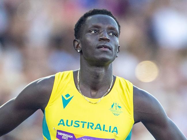 BIRMINGHAM, ENGLAND - AUGUST 7: Peter Bol of Australia before the start of the Men's 800m Final during the Athletics competition at Alexander Stadium during the Birmingham 2022 Commonwealth Games on August 7, 2022, in Birmingham, England. (Photo by Tim Clayton/Corbis via Getty Images)