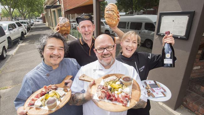 Bendigo chefs Laurie Whelan of The Good Loaf, Bob Yam of Malayan Orchid, Hayley Tibbett of Indulge Chocolates and Paul Pitcher of The Woodhouse. Picture: Rob Leeson