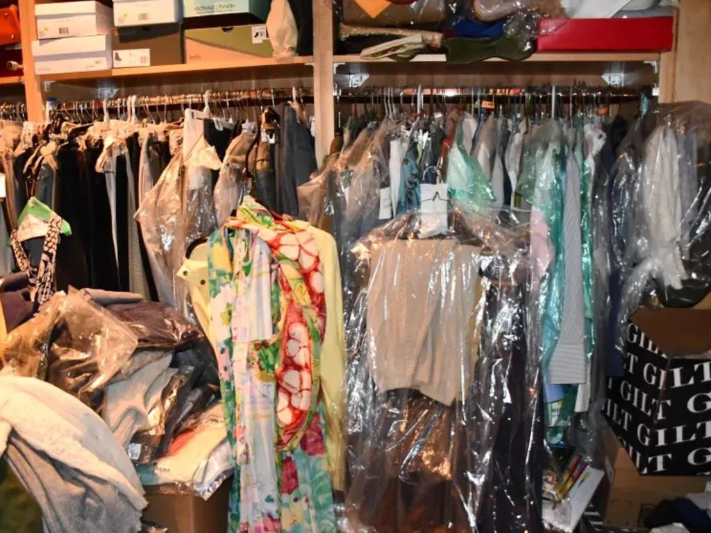 Newly released photos show inside Gene Hackman and Betsy Arakawa's Santa Fe home show clothes in laundry bags hanging in the closet. Picture: Santa Fe County Sheriff’s Office