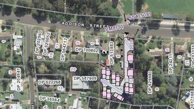 A map of where the proposed 11 townhouses will be. Picture: Hugh Gordon Architects