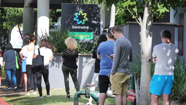 The queue outside a Centrelink during the height of the pandemic. Picture: Glenn Hampson