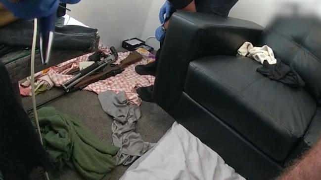 Shotguns allegedly found by police during the raids. Picture: QPS