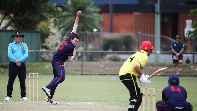 Cameron Brimblecombe bowls for South Queensland in Queensland Country Championships representative cricket match between North Queensland and South Queensland, held at Griffiths Park, Manunda. Picture: Brendan Radke