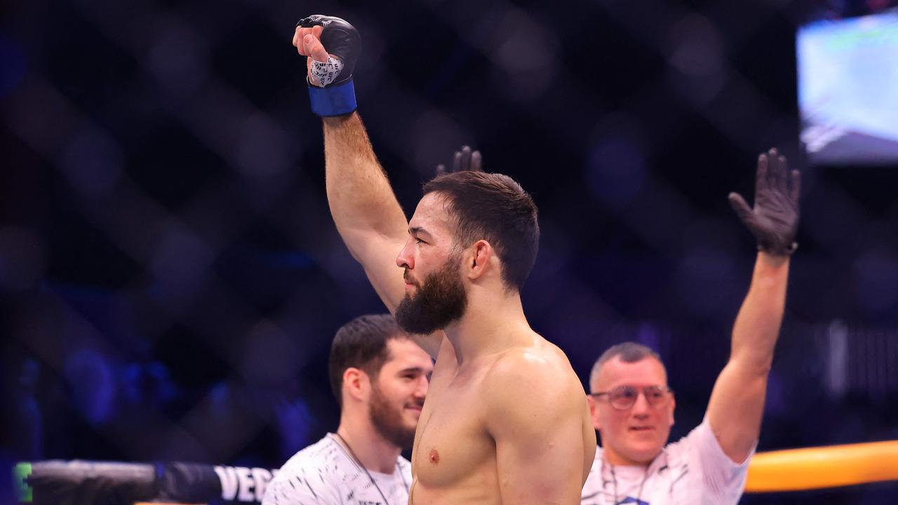 Nassourdine Imavov celebrates after defeating Israel Adesanya. Photo by Fayez NURELDINE / AFP.