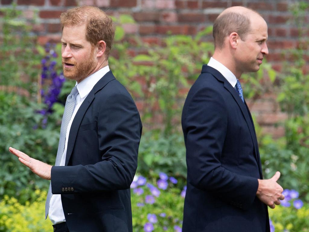 Prince Harry and Prince William put on a united front for the unveiling of a statue of their mother, Princess Diana, in Kensington Palace in 2021. Picture: AFP