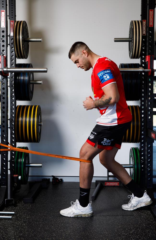 Corey Allan working on his rehabilitation at Harold Fraser Oval in Kogarah. Picture: Max Mason-Hubers