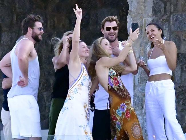 Hollywood Actors Matt Damon, Chris Hemsworth and Liam Hemsworth are seen spending their family holidays together out on the Greek Island of Mykonos. Picture: Backgrid