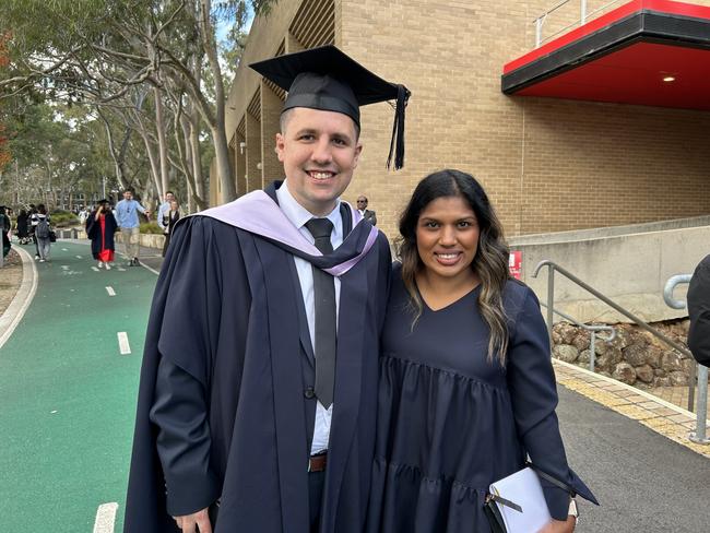 Anthony Gambrell, with Himadi Gambrell, graduates with a Juris Doctor from La Trobe University on May 14, 2024. Picture: Brittany Busch