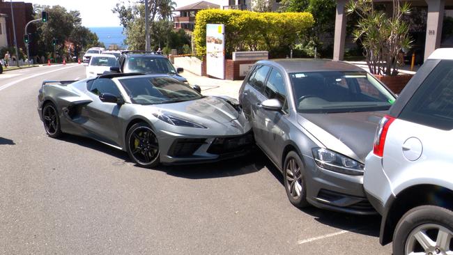 Two people have been taken to hospital after a large crash in Bondi, that included a $300,000 sports car Credit: OnScene Bondi