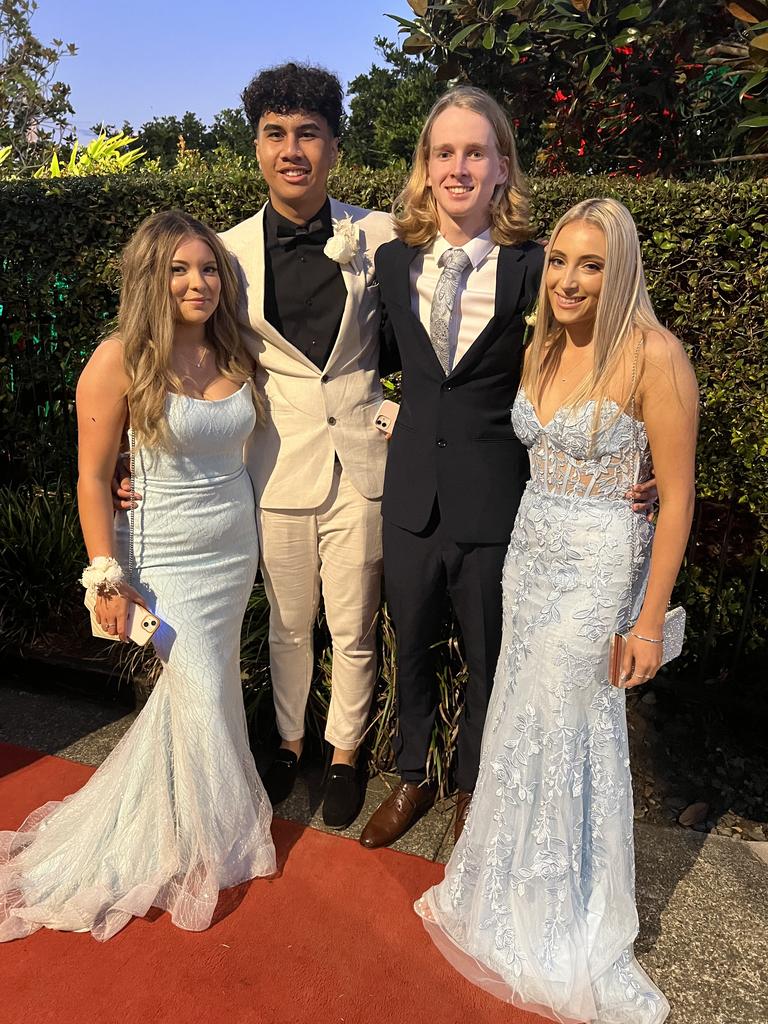 Emily Kirrane, Tyrell Hakeagaiki, Noah Gilby and Ella Van Wyk ready for the Year 12 Chisholm Catholic College Formal at Victoria Park Marquee.