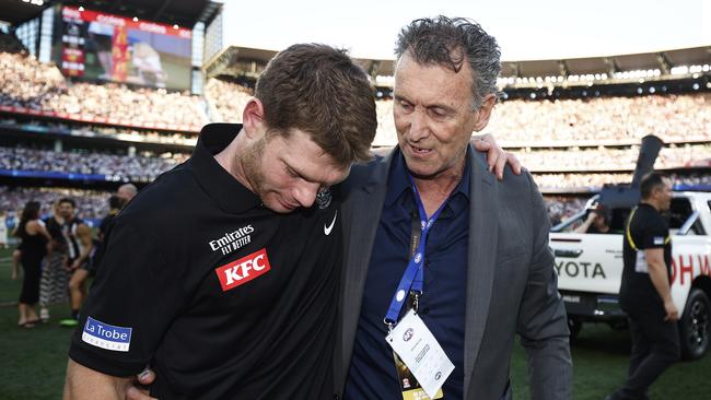 Adams was a broken man as the Pies celebrated the Grand Final last year. (Photo by Daniel Pockett/AFL Photos/via Getty Images)