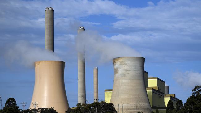 Loy Yang power station is seen in the La Trobe Valley east of Melbourne, Thursday, April 12, 2018. Turnbull was attending the launch of a coal to hydrogen initiative. (AAP Image/Julian Smith) NO ARCHIVING